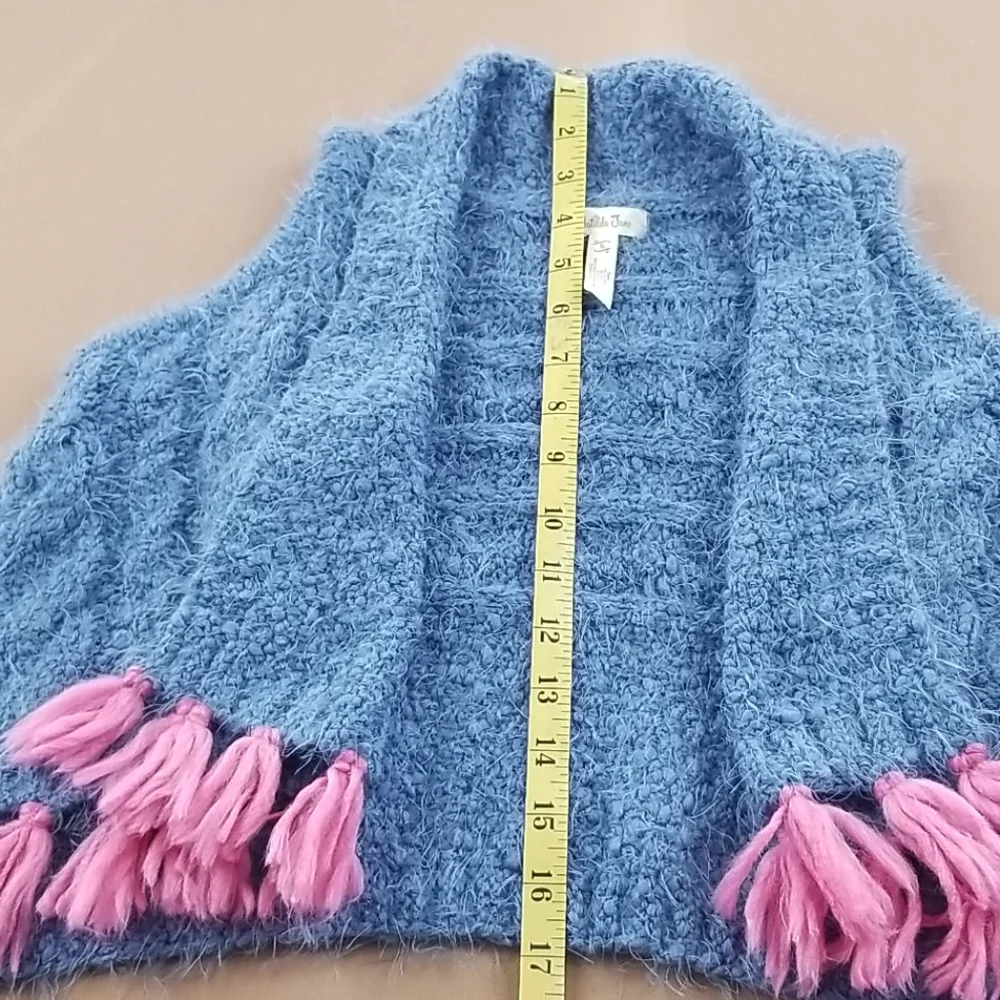 Matilda Jane Mirror Image Poncho Sweater Vest Size 6 Blue/Pink